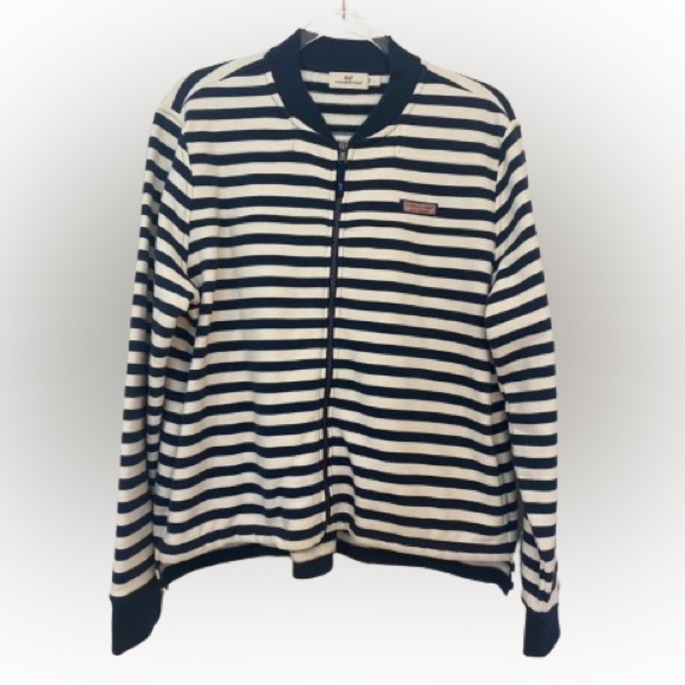 Vineyard Vines Navy White Striped Full Zip Jacket